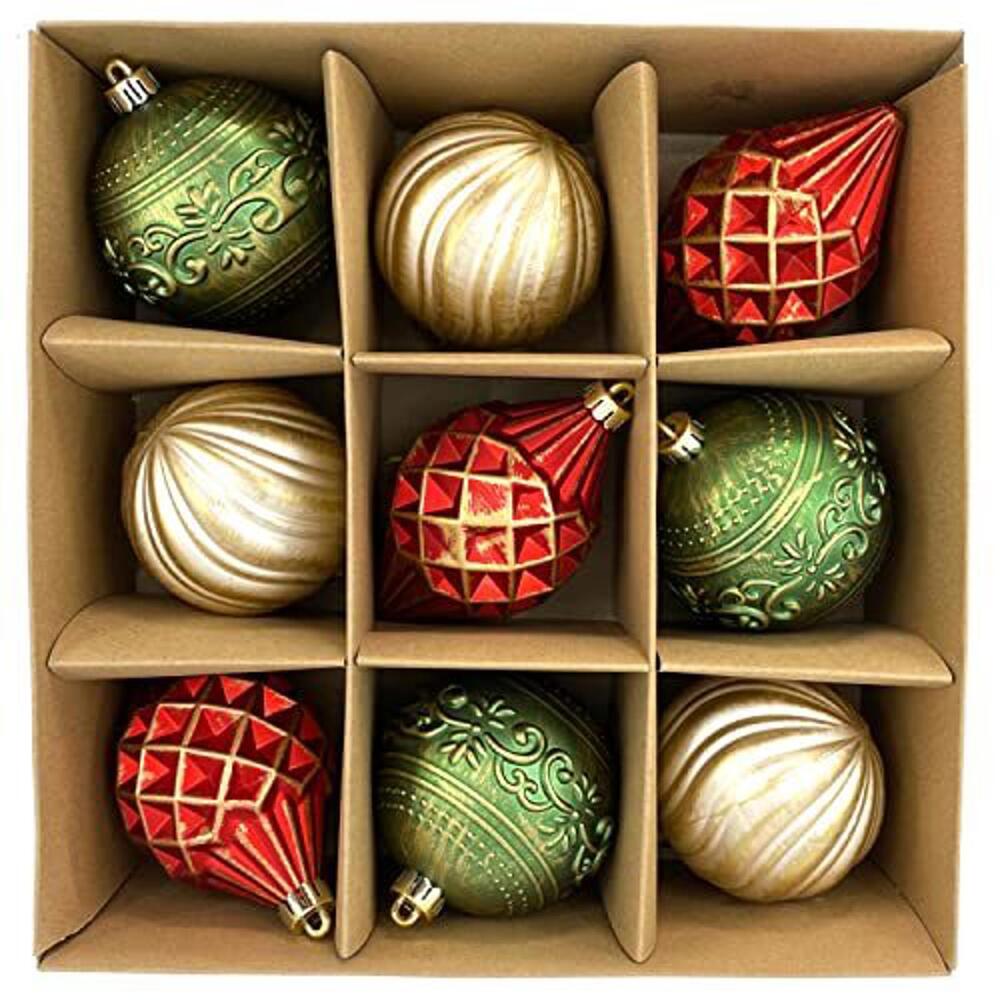 Shatterproof Ornaments - Set of 9 Indoor Outdoor Ornaments Christmas Holiday
